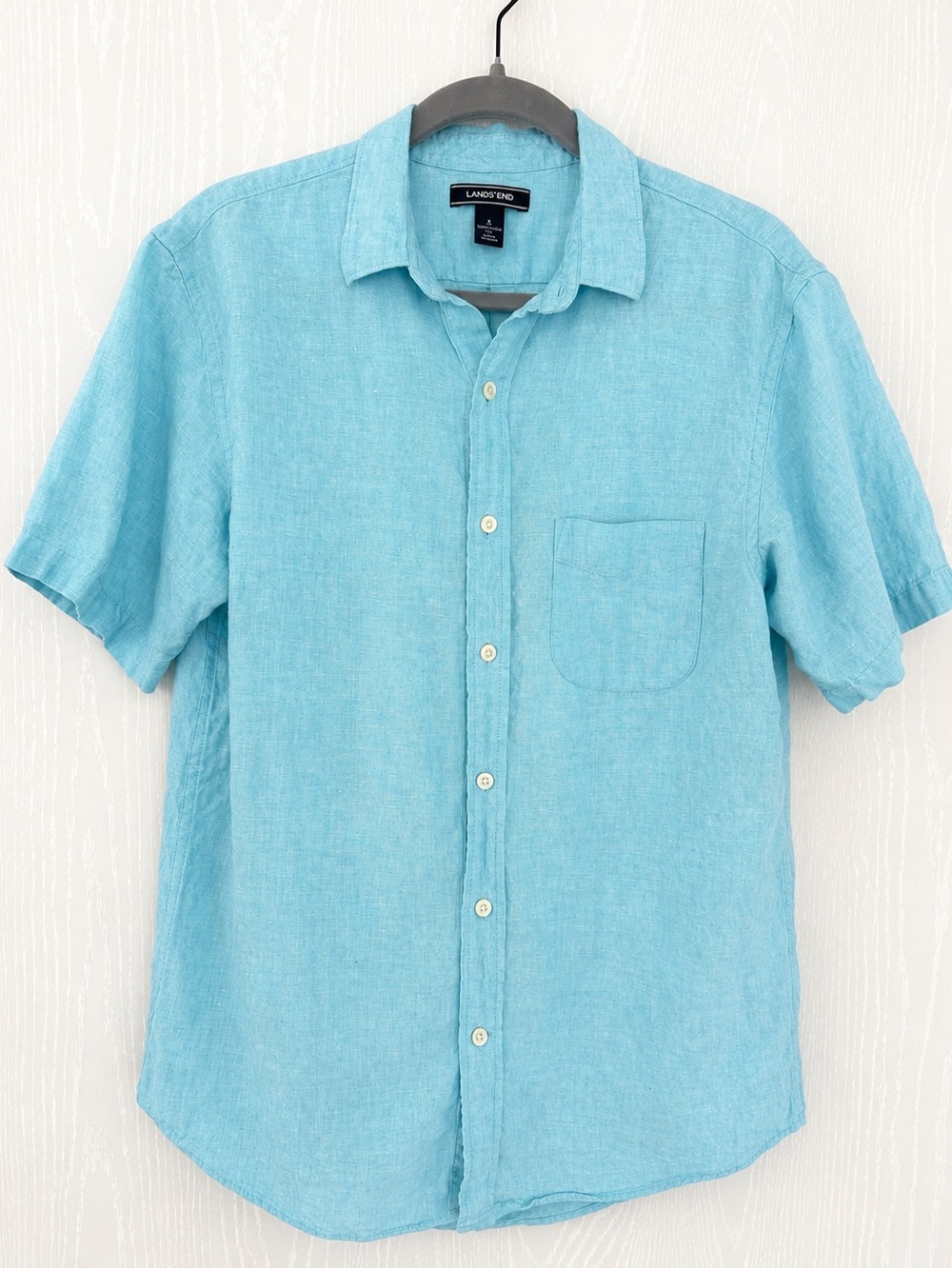 Lands’ End Men’s Aqua Blue 100% Linen Short Sleeve Shirt Small